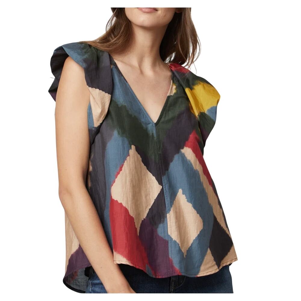 Velvet by Graham Spencer NEW Anthropologie Multicolor Flutter Cotton Silk Blouse